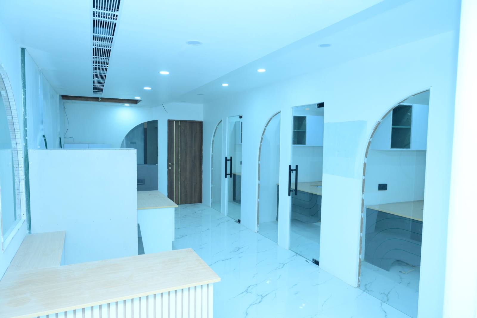 Office interior with arched cabins